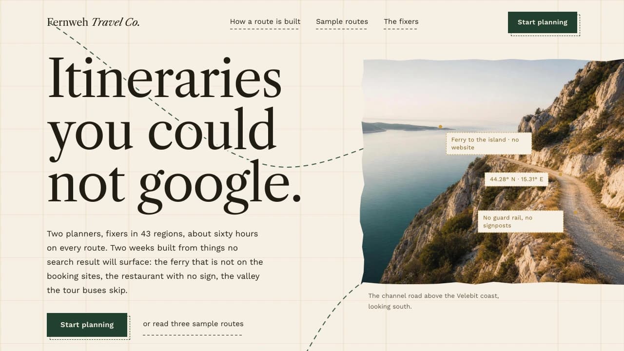 Website design: a travel agency concept build for Fernweh Travel Co.