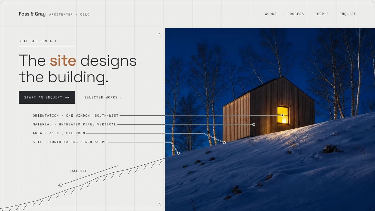 Website design: a architecture studio concept build for Foss & Gray
