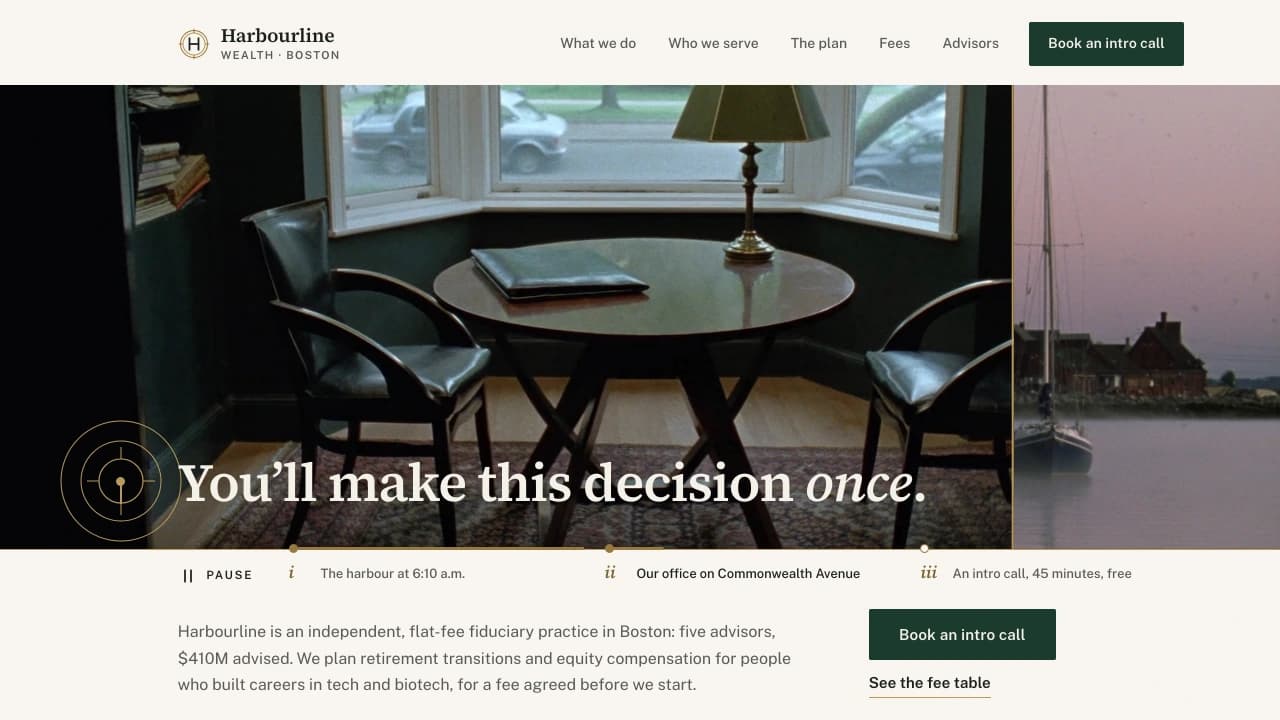 Website design: a financial advisor concept build for Harbourline Wealth