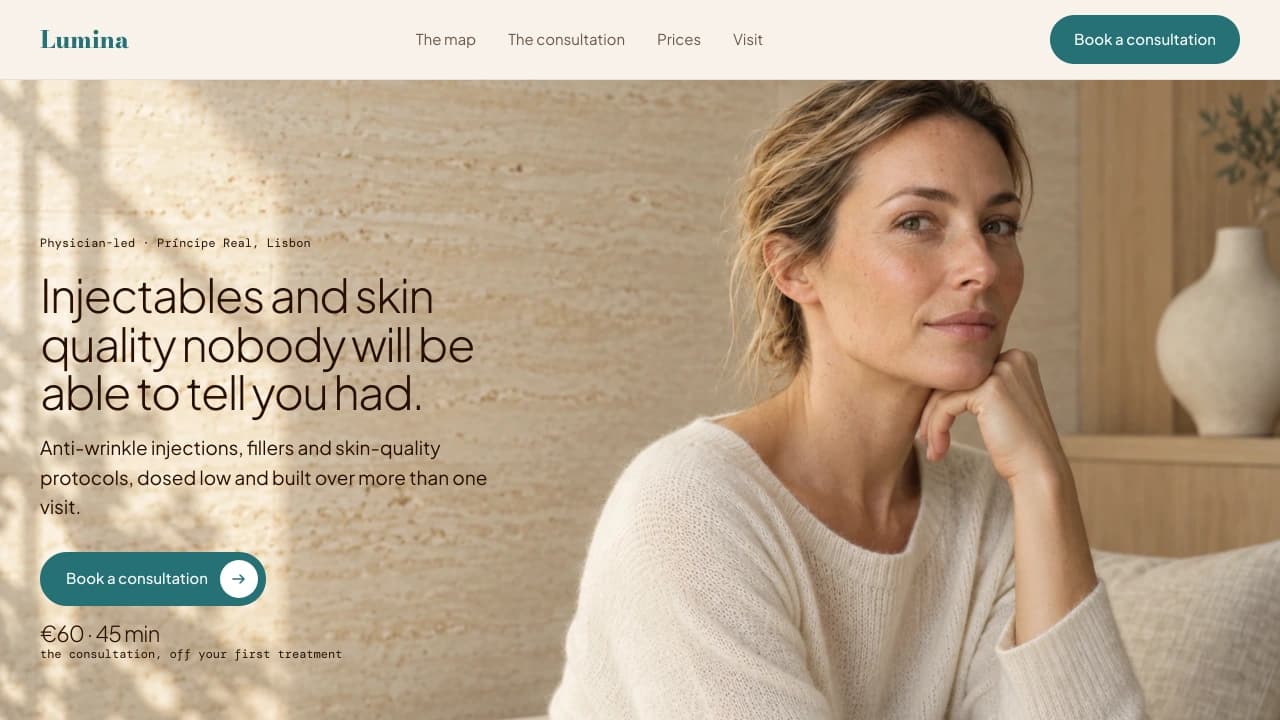 Website design: a aesthetics clinic concept build for Lumina Clinic