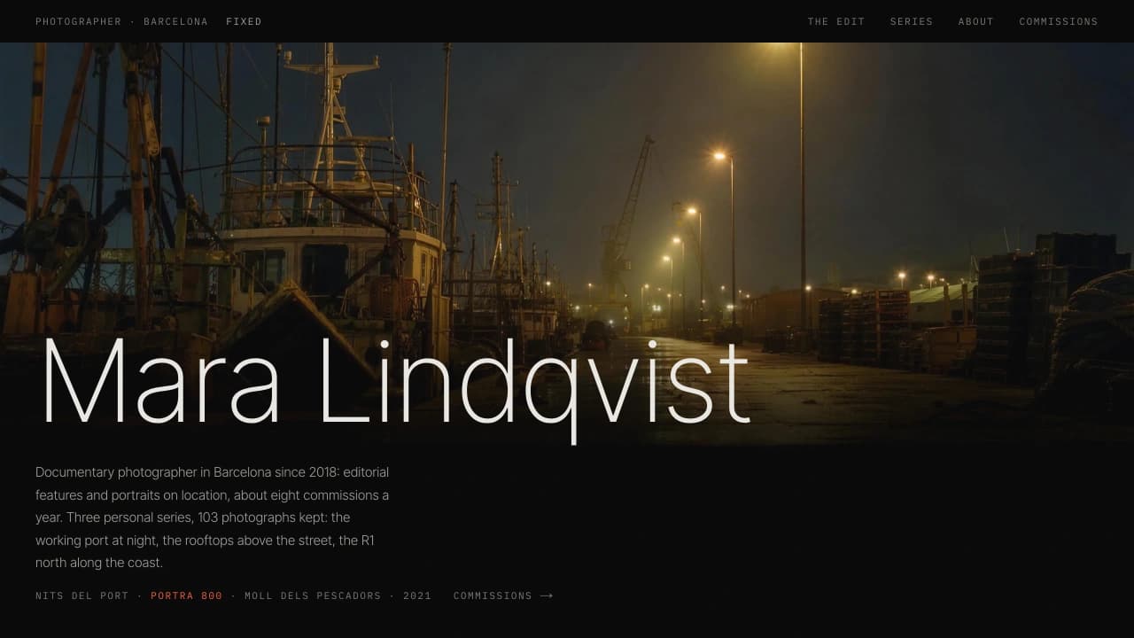 Website design: a photographer concept build for Mara Lindqvist