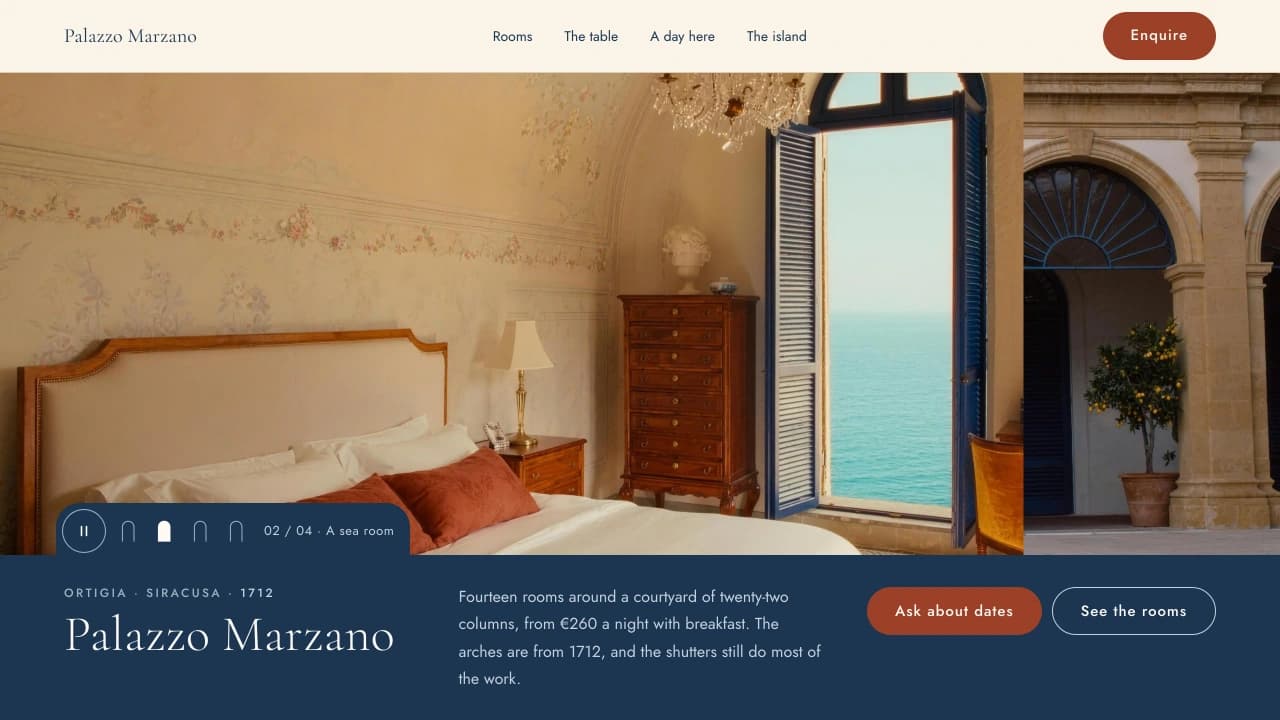 Website design: a boutique hotel concept build for Palazzo Marzano