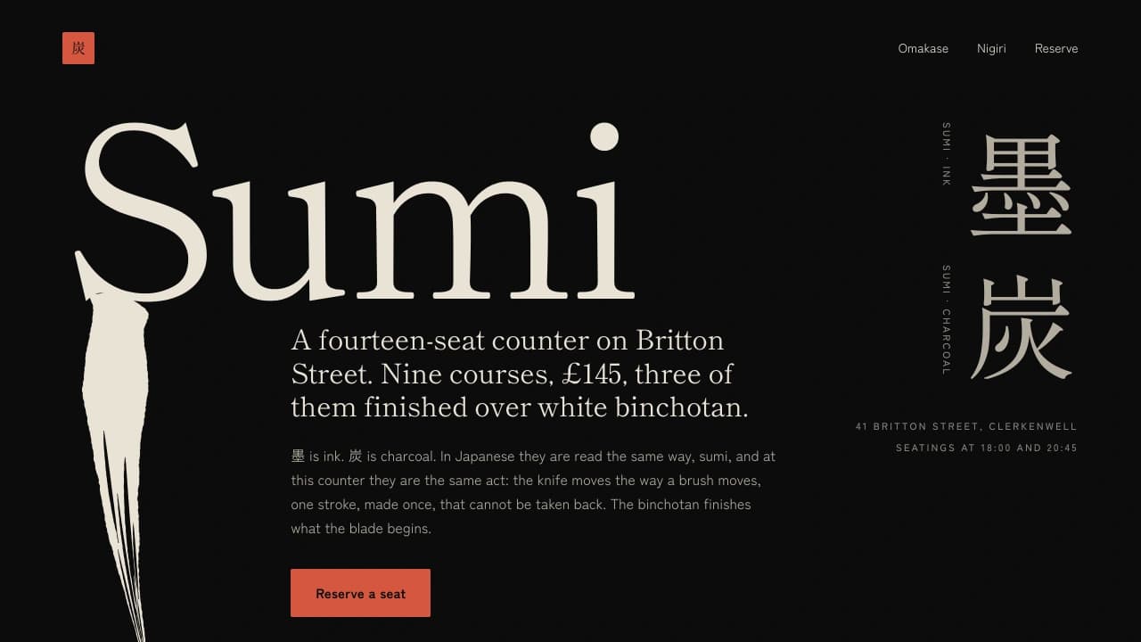 Website design: a restaurant concept build for SUMI