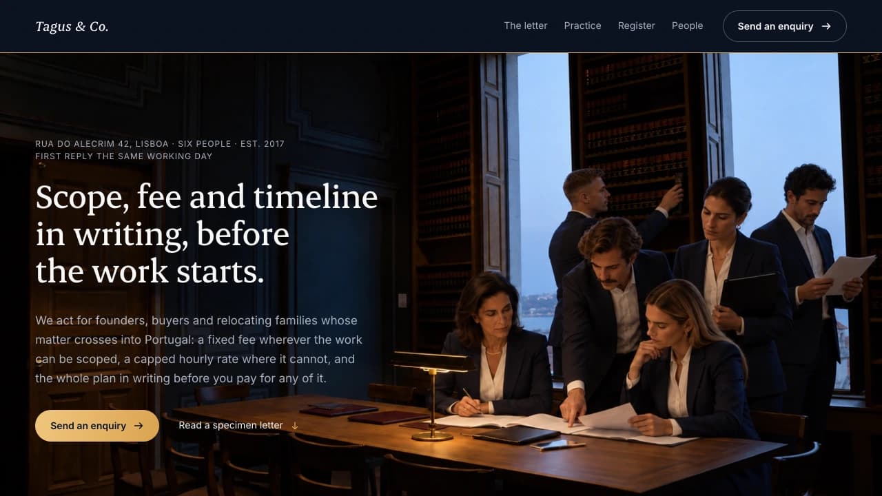 Website design: a law firm concept build for Tagus & Co.