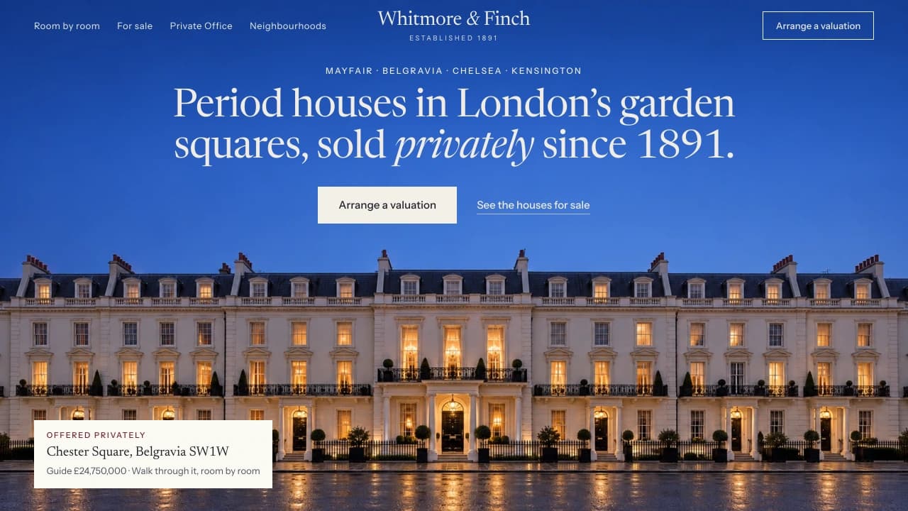 Website design: a estate agency concept build for Whitmore & Finch